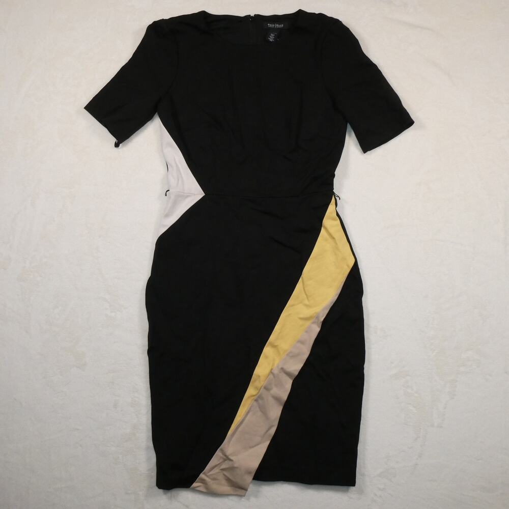 White House Black Market Yellow & Beige Pencil Dress Size 4 (No Belt)
